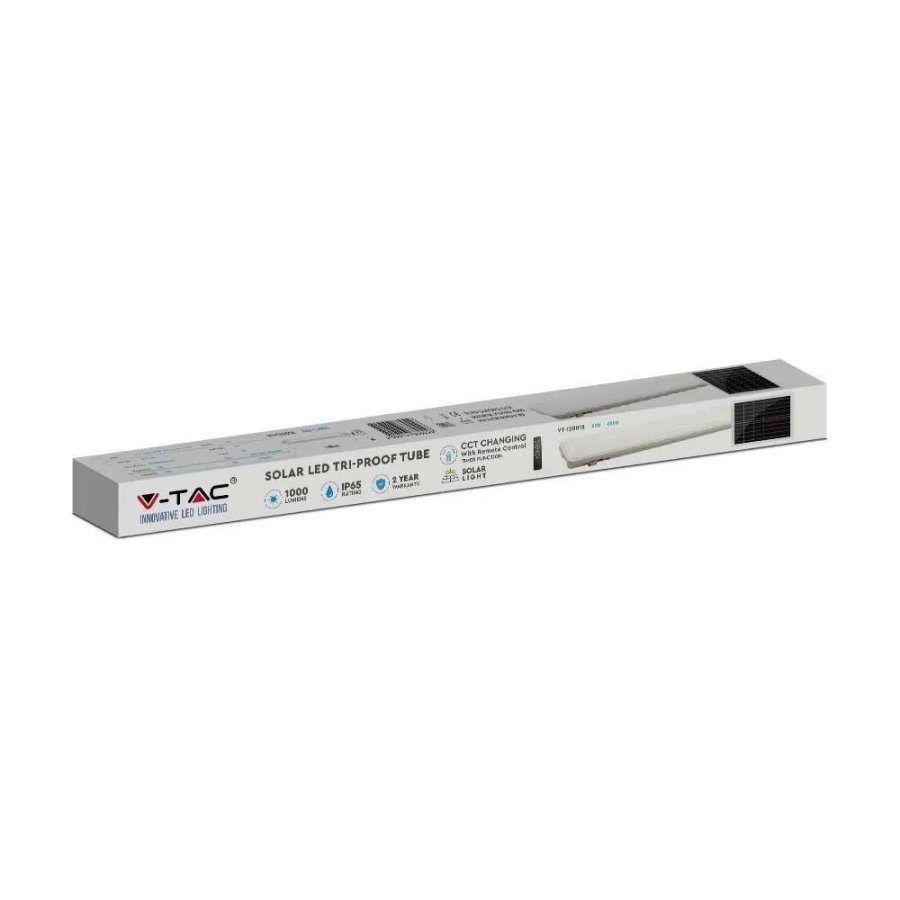 Hermetisk armatur V-TAC VT-120018 solenergi 120cm 18W IP65 3000K-4000K-6400K 1000lm (SKU 6500) Hvid #8
