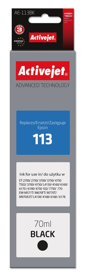 Activejet AE-113Bk Ink (erstatning Epson 113 C13T06B140; Supreme; 70 ml; sort) #1