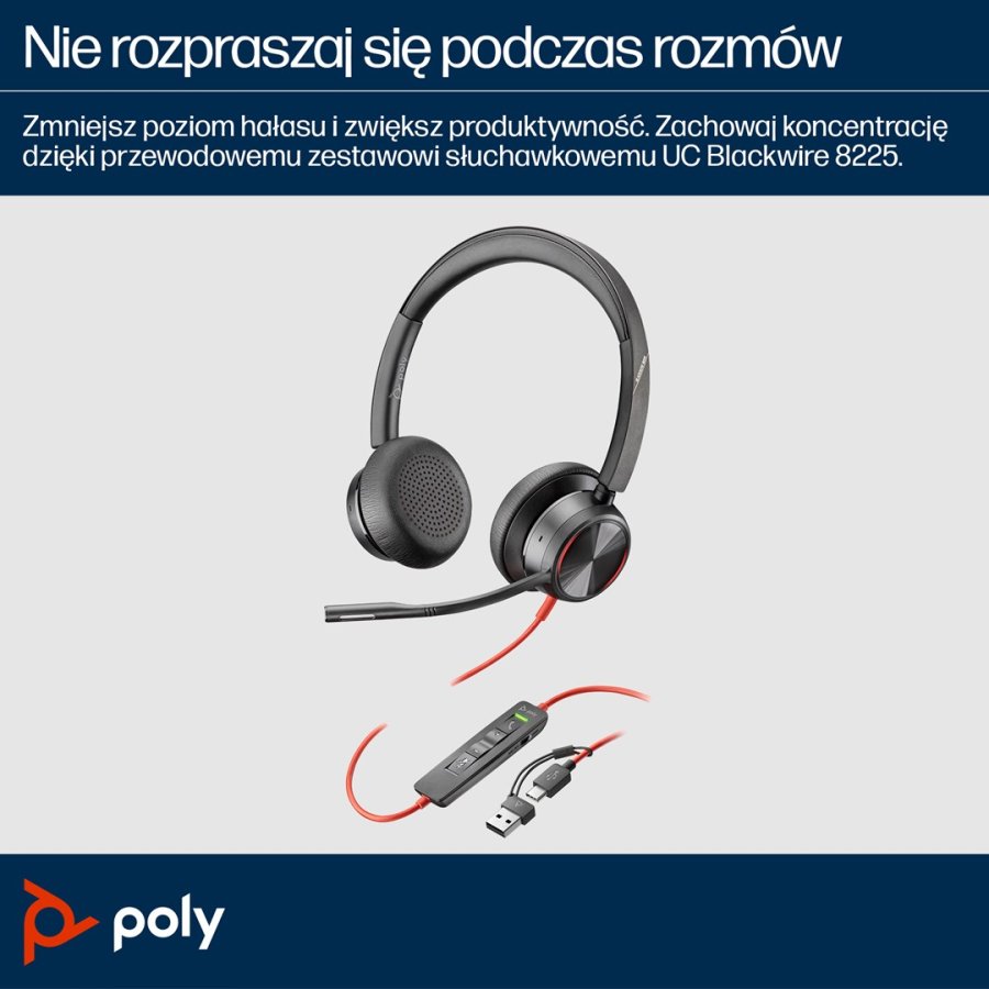 Poly Blackwire 8225 Stereo Microsoft Teams Certified USB-C Headset +USB-C/A Adapter #3