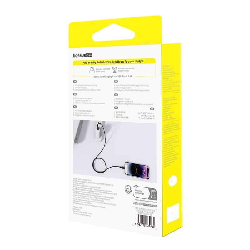Baseus Dura Type A til IP 2,4A hurtigopladningskabel Sort, Rd #9