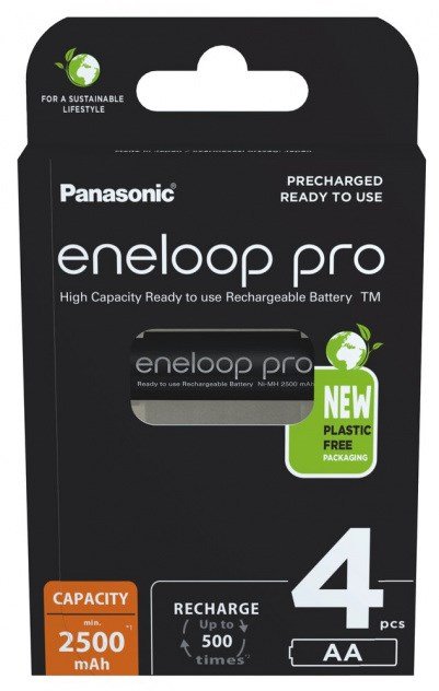 Genopladelige batterier PANASONIC ENELOOP PRO AA 2500 mAh 4 szt (BK-3HCDE/4CP) #1