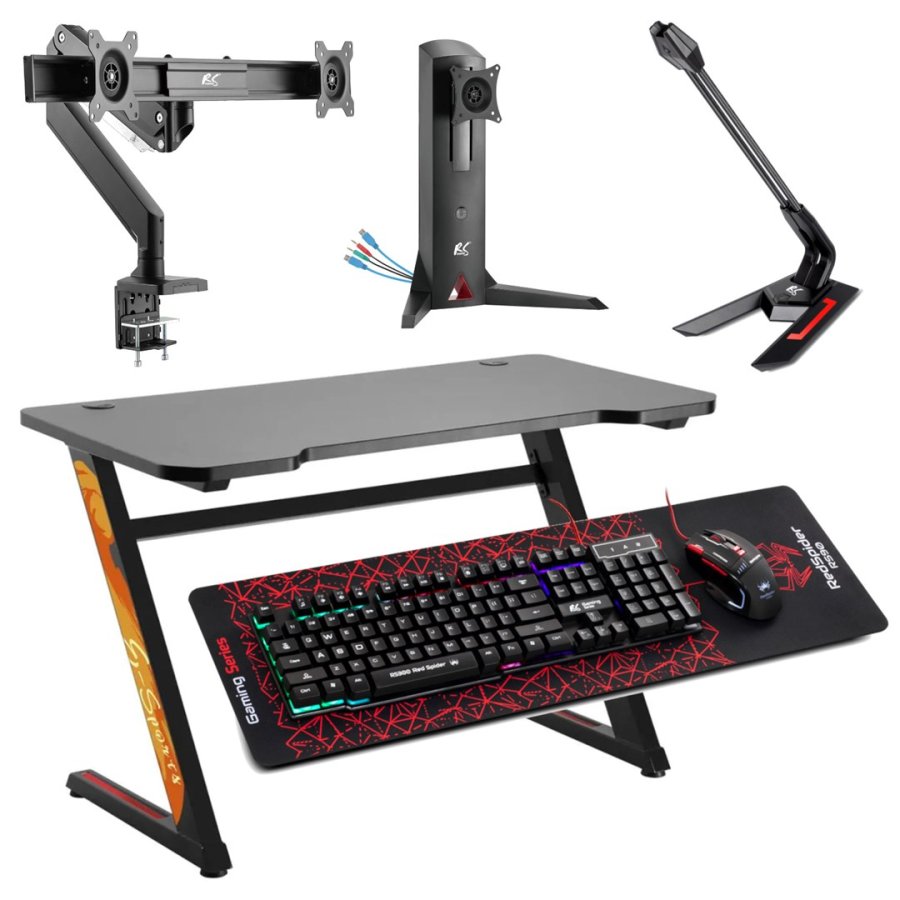NanoRS RS120 Gaming Computer Desk, Modern Design, Light and Stable ( 50kg max load), Black & Orange, #3