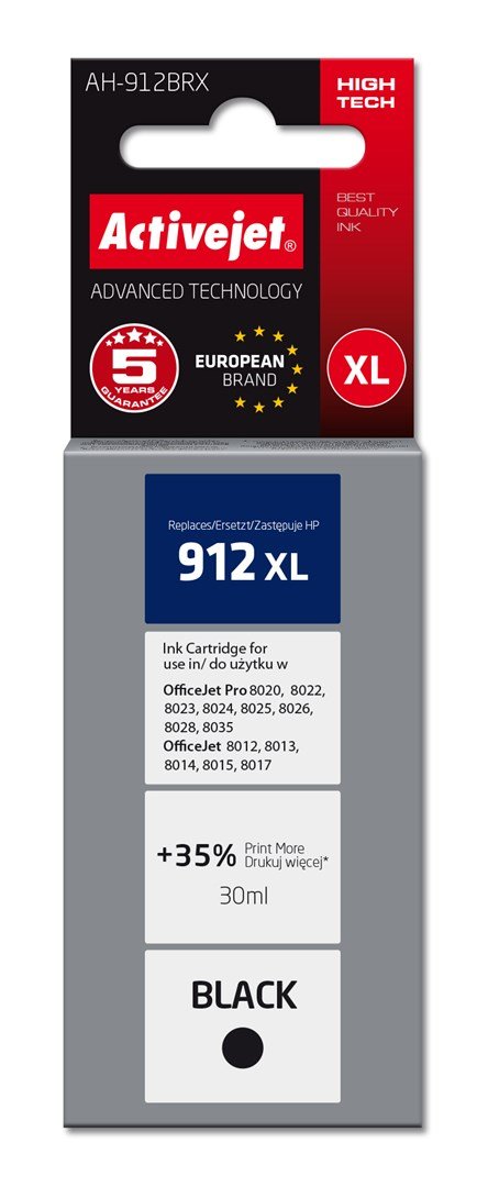Activejet AH-912BRX blk til HP-printere, Erstatning HP 912XL 3YL84AE; Premium; 1100 sider; sort #1