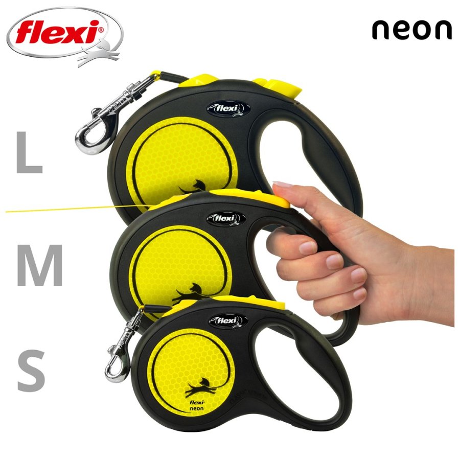Flexi New NEON 5 m Sort, Gul Hund Fleksibel hundesnor #4
