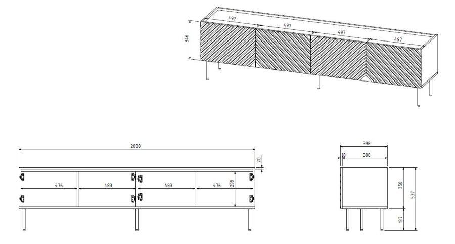 4D RTV-skab ONDA 200x40xH54.35 grn (stende eller vgmonteret) #5