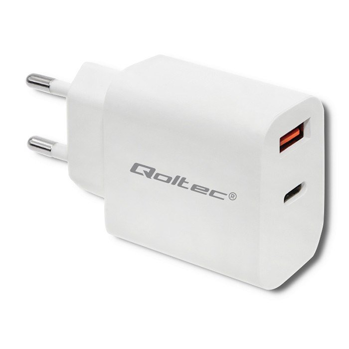 Qoltec 51714 Oplader | 18W | 5-12V | 1,5-3A | USB type C PD | USB QC 3.0 | hvid #1