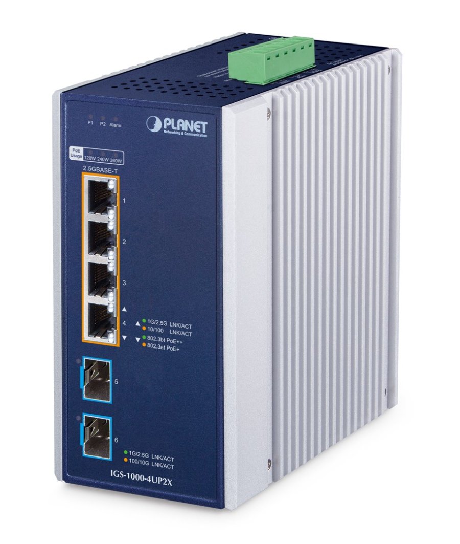 PLANET IGS-1000-4UP2X netv�rksswitch 2.5G Ethernet (100/1000/2500) Str�m over Ethernet (PoE) Aluminium, Bl� #1
