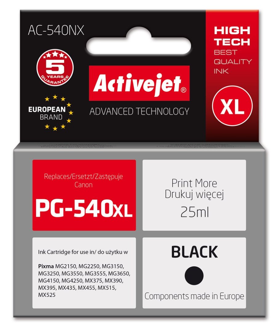 Activejet AC-540NX blk til Canon-printer (erstatning for Canon PG-540XL) Supreme, 25 ml, sort #1