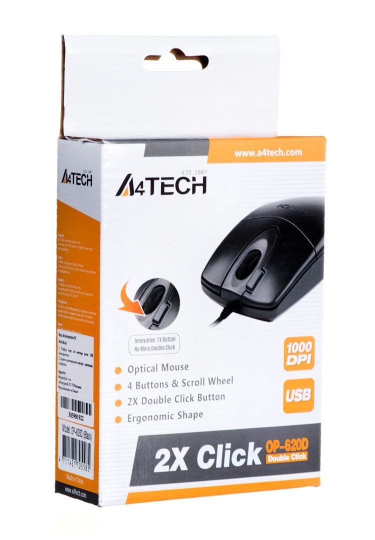 A4Tech OP-620D mus USB Type-A Optisk 1200 dpi Ambidextrous #66