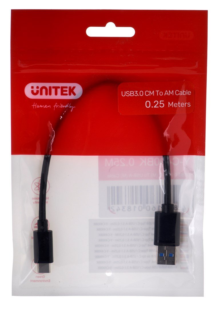 UNITEK KABEL USB-C - USB-A 3.1,M/M,0,25M, Y-C490BK #1