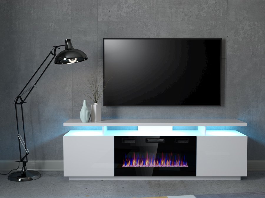 RTV EVA-skab med elektrisk pejs 180x40x52 cm hvid/blank hvid #4