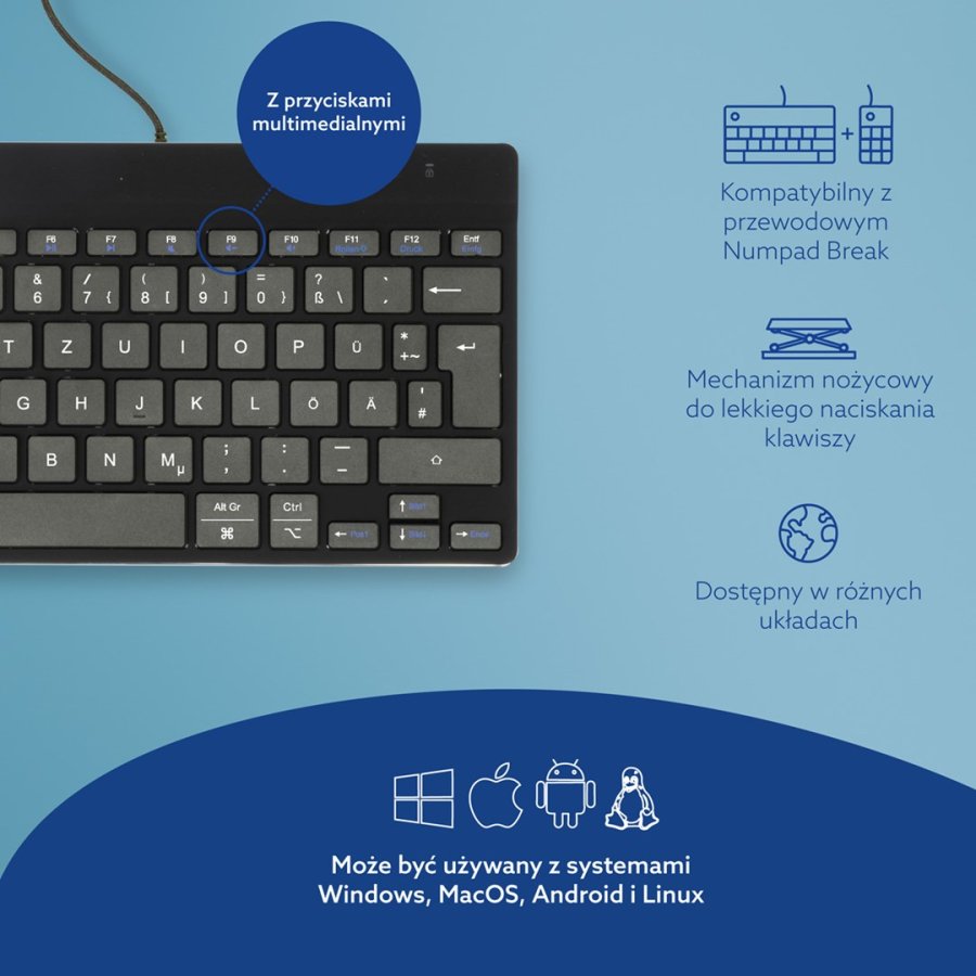 R-Go Tools Ergonomisch toetsenbord R-Go Compact Break, compact toetsenbord met pauzesoftware, QWERTZ (DE), bedraad, zwart #9