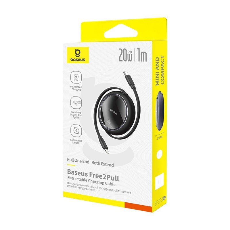 Baseus Free2Pull Udvideligt USB C til iP Ligtning hurtigopladningskabel 1 m 20 W Sort #6