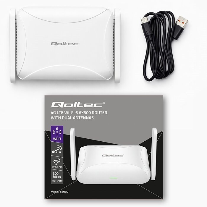 Qoltec 56980 Hjem og rejse 4G LTE-router med Wi-Fi 6 | AX300 | 2,4 GHz | Dobbelt antenne | USB-C | Micro SIM #11