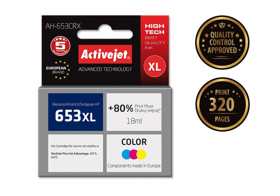 Activejet AH-653CRX Blk til HP-printere; Erstatning HP 653XL 3YM74AE; Premium; 320 sider; farve #2