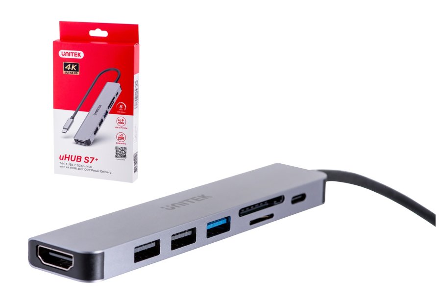 UNITEK HUB USB-C H1118A; USB-A x3, USB-C, HDMI, SD, microSD #5
