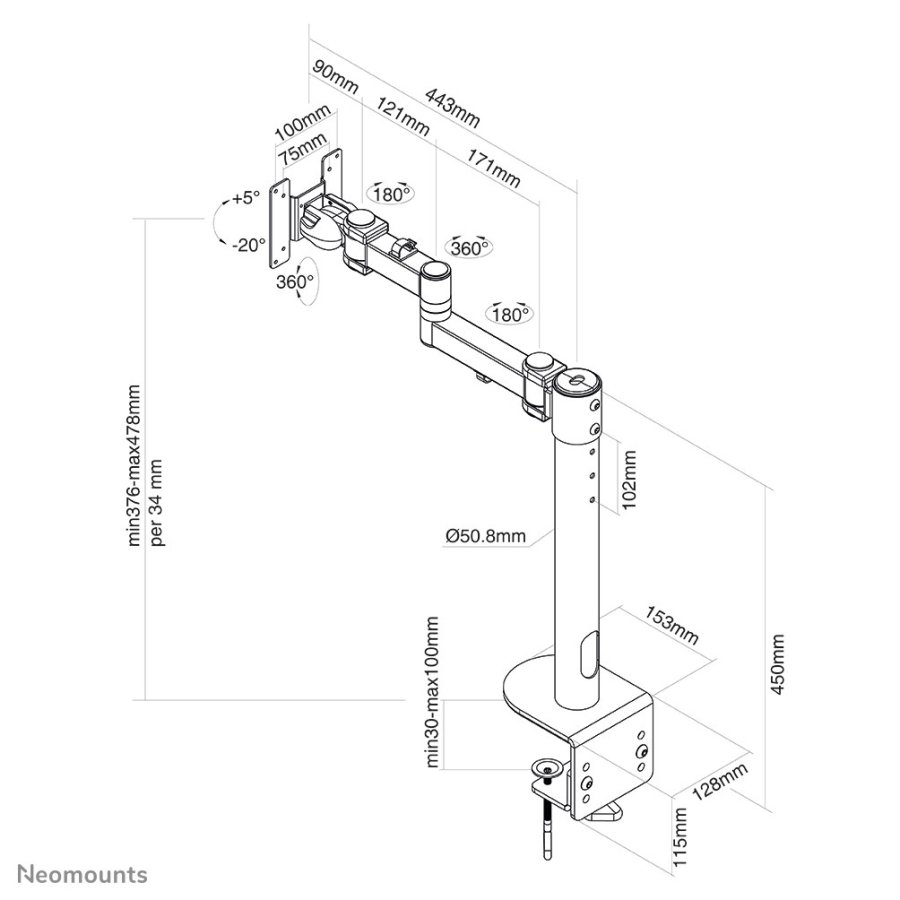 Neomounts FPMA-D960BLACKPLUS skrmbeslag og -stativer 124,5 cm (49