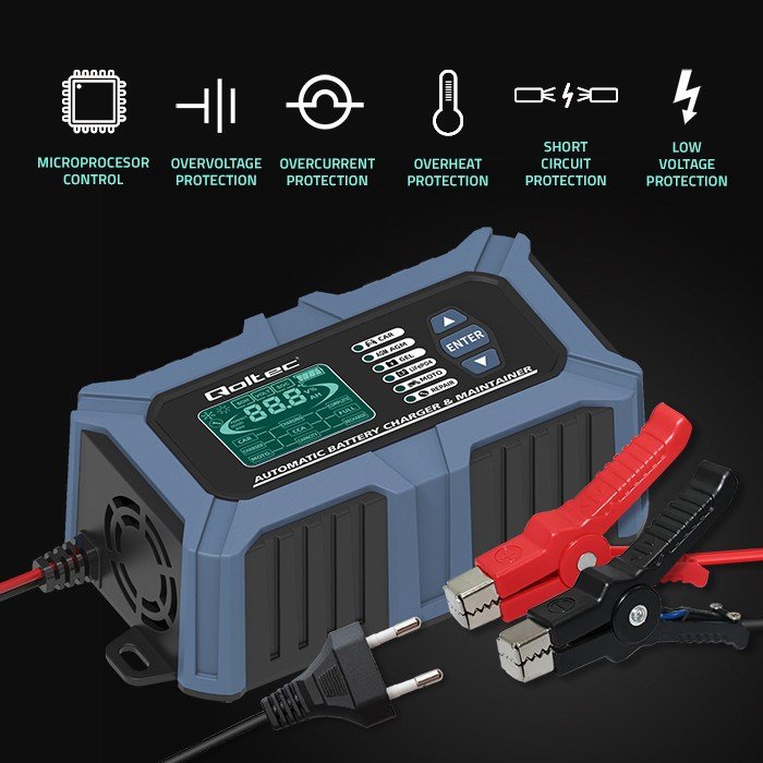 Qoltec 52488 Intelligent mikroprocessorbaseret oplader med batteritester og reparationsfunktion 12V | 6A | LCD | Batterioplader til AGM LiFePO4 GEL batterier #4