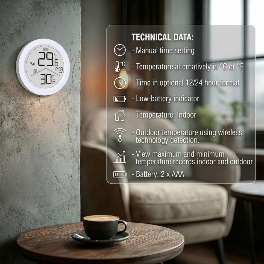 Tr�dl�s vejrstation GreenBlue, temperatur IN/OUT, ur, valg mellem �C / �F, r�kkevidde op til 60 m, GB162 #13