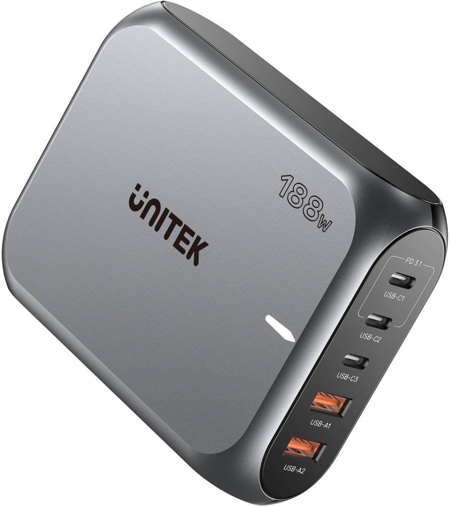 GaN-netoplader - Unitek P1234AGY01-EU | 188W 3x USB-C 2x USB-A #2