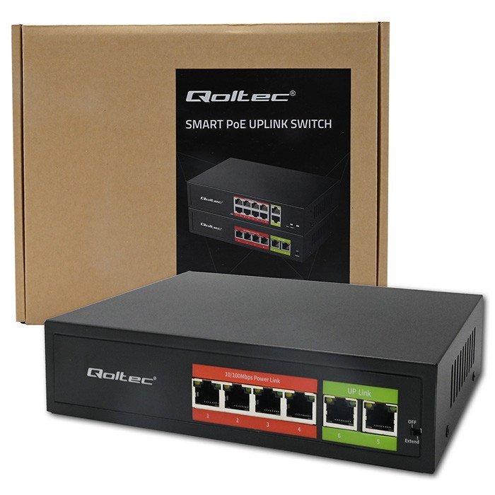 Qoltec 52289 HURTIG Ethernet PoE-SWITCH | 4x RJ45 PoE | 2x RJ45 Uplink | 65W | 10/100 Mb/s #11