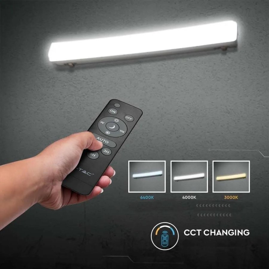 Hermetisk armatur V-TAC VT-120018 solenergi 120cm 18W IP65 3000K-4000K-6400K 1000lm (SKU 6500) Hvid #9