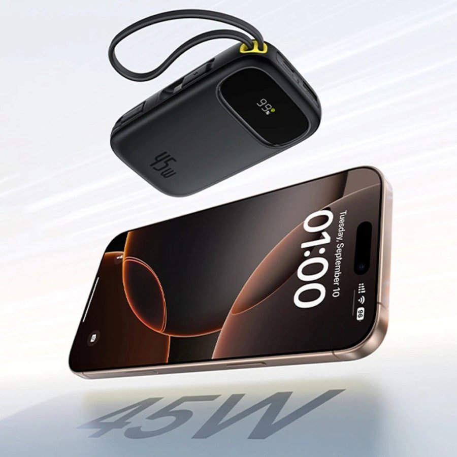 Baseus EnerFill FC31 Powerbank med display med USB-C og Lightning kabler 45 W Sort #4