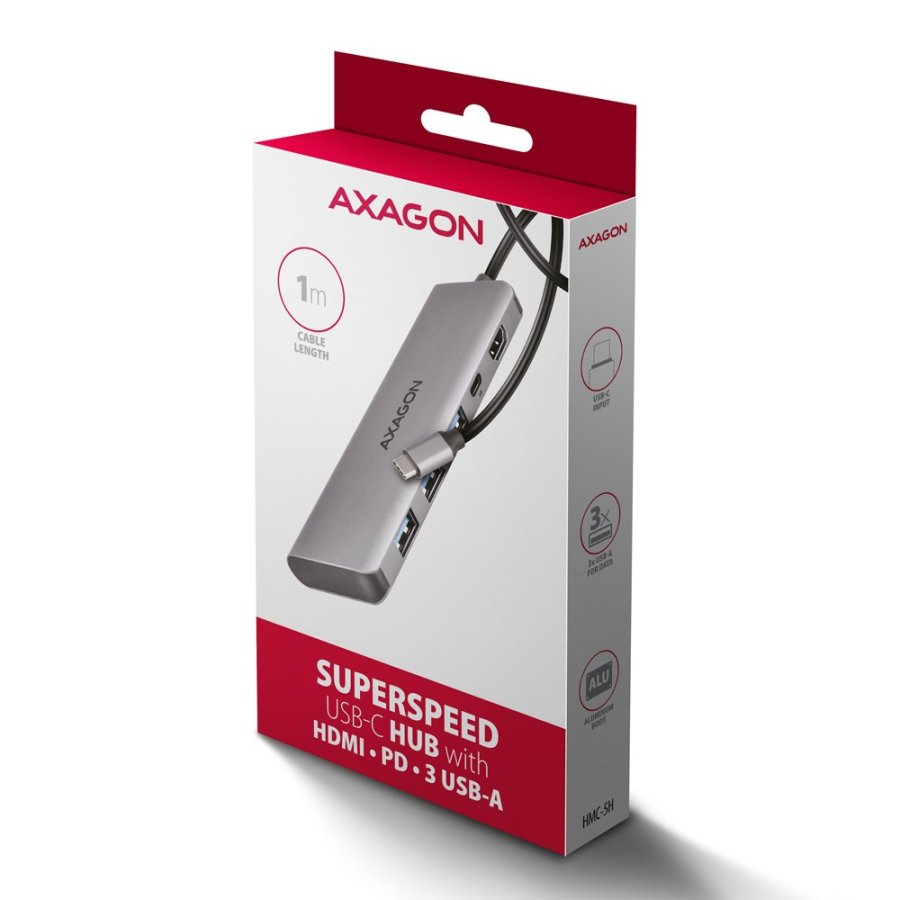 Axagon HMC-5H USB-C 3.2 Gen 1 hub 3x USB-A 4K HDMI PD 100W - Silber Ledningsfrt USB 3.2 Gen 1 (3.1 Gen 1) Type-C Slv #8