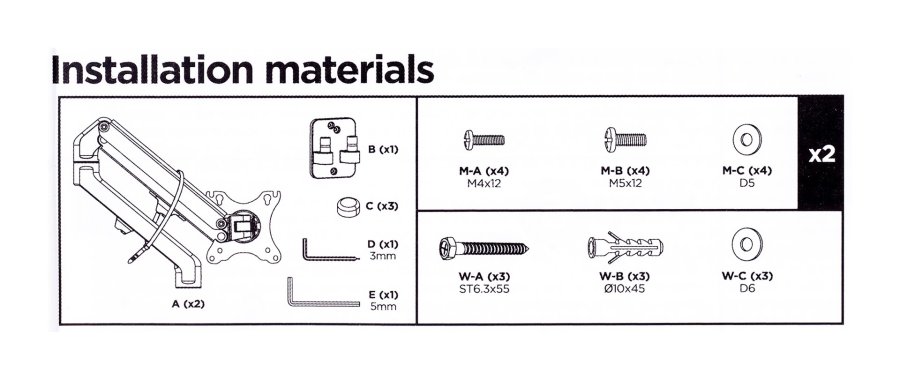 Gembird MA-WA2-01 skrmbeslag og -stativer 68,6 cm (27