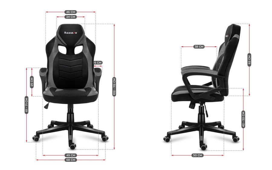 Huzaro FORCE 2.5 GREY MESH Gaming lnestol Trdsde Sort, Gr #7