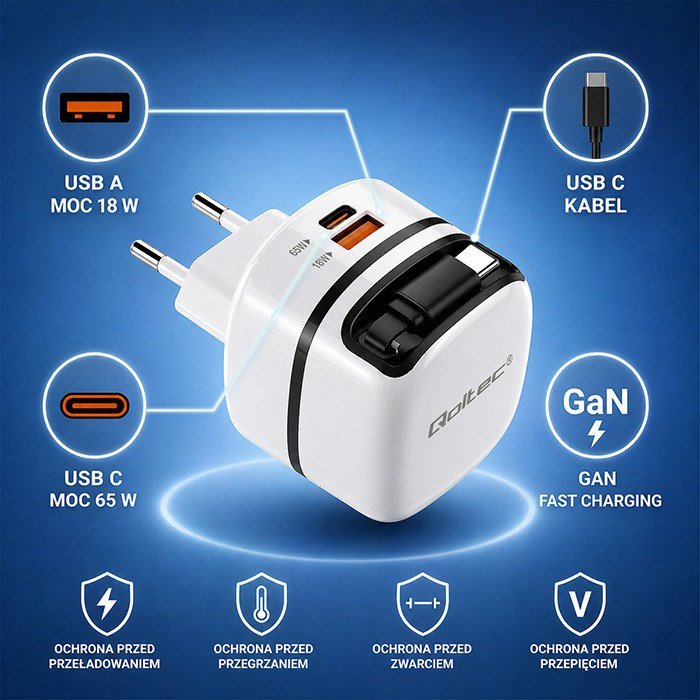 Qoltec 51784 GaN 65W oplader | 5-20V | 3-3.25A | USB-C PD PPS #2