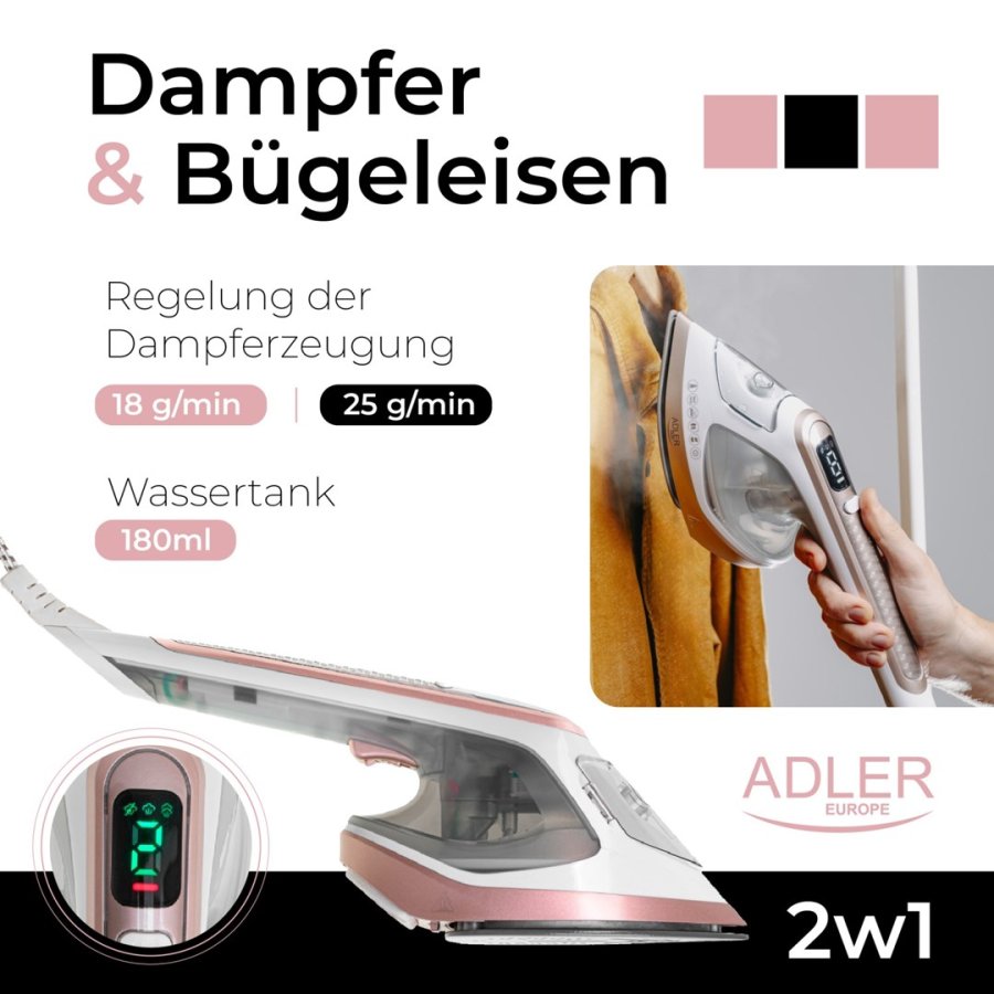 Adler 2in1 Garment Steamer and Iron | AD 5044 | Handheld | 1400 W | 0.18 L | 25 g/min | White/Gold #10