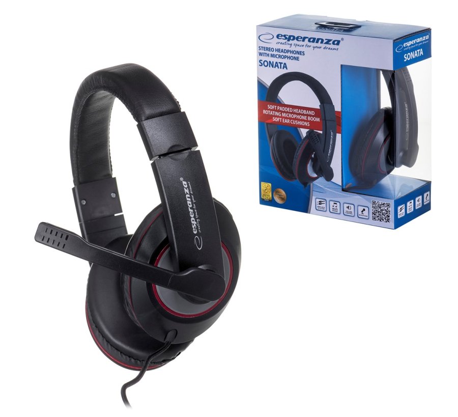 Esperanza EH118 hovedtelefoner/headset Ledningsfrt Opkald/musik Sort, Rd #2