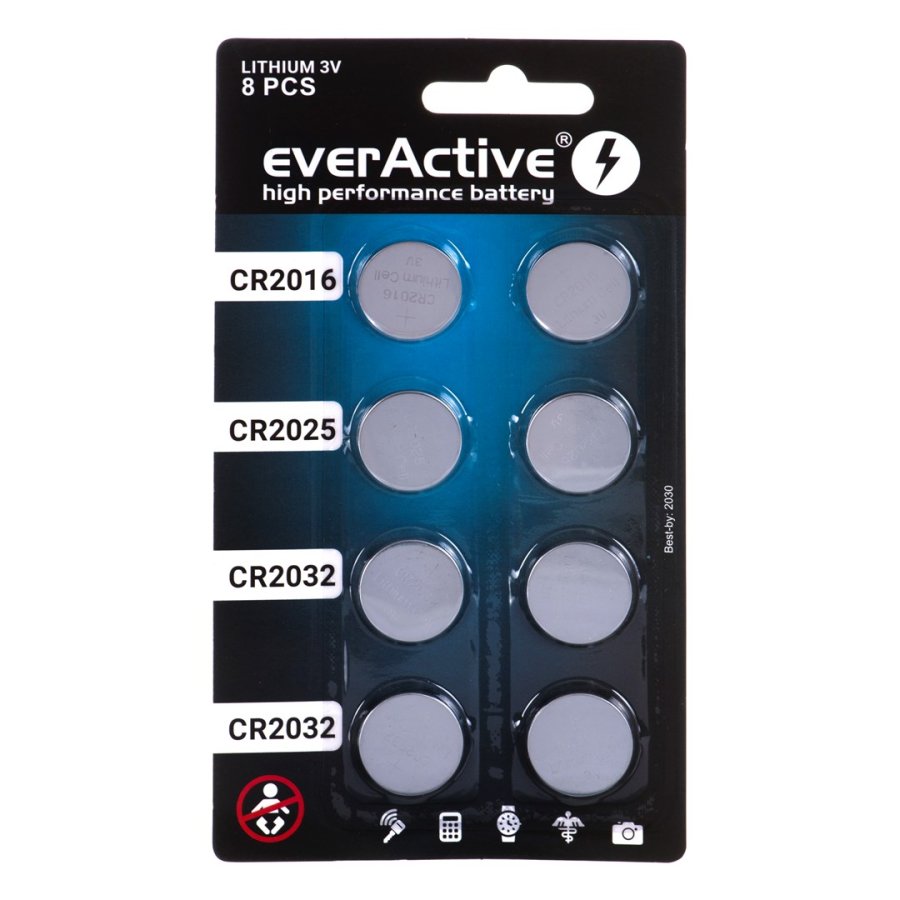 St med 8 everActive litiumbatterier 4 x CR2032, 2 x CR2025, 2 x CR2016 #1