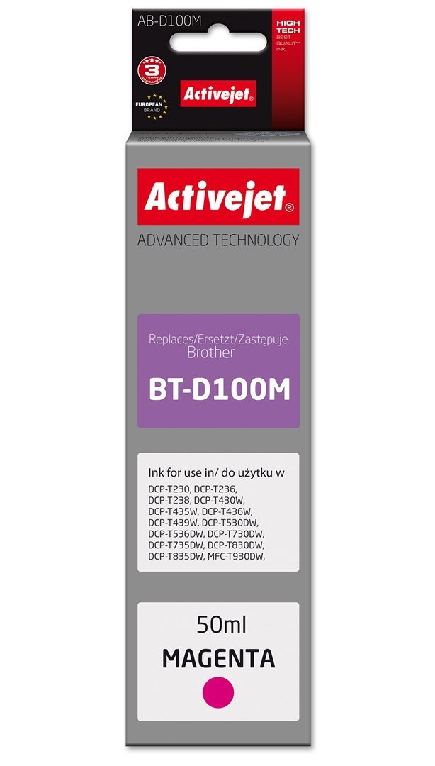 Activejet AB-D100M Bl�kpatron til Brother-printer, erstatning for Brother BT-D100M; Supreme; 50 ml; lilla #1