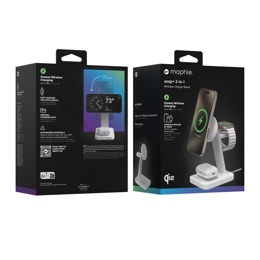 mophie Snap+ 3-in-1 Wireless Charge Stand Headset, Smartphone, SmartWatch Hvid USB Tr�dl�s opladning Hurtig opladning Indend�rs #4