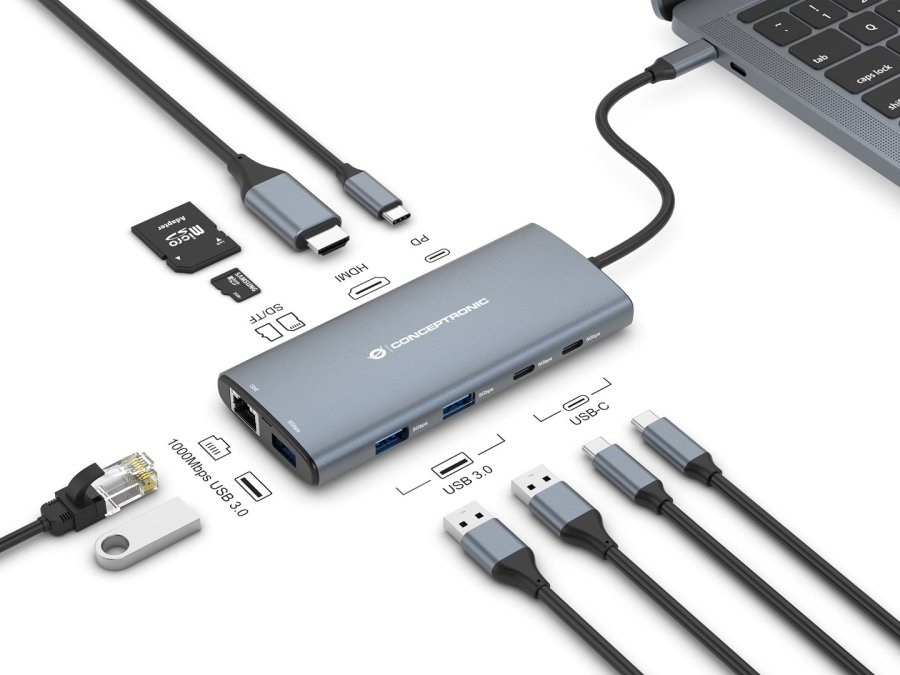 Conceptronic DONN06G dockingstation Ledningsf�rt USB 3.2 Gen 1 (3.1 Gen 1) Type-C Gr� #3