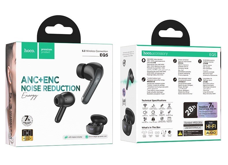 Hoco EQ5 Energy Trdlst headset i rerne Opkald/musik Bluetooth Sort #6