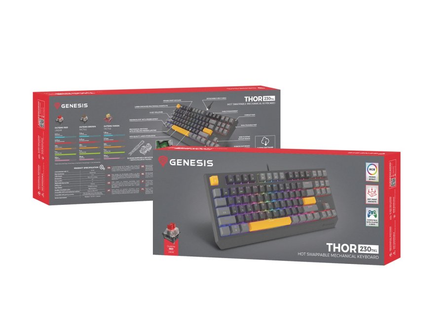GENESIS Thor 230 TKL tastatur Spil USB + RF Wireless + Bluetooth QWERTY Sort, Gr, Orange #9