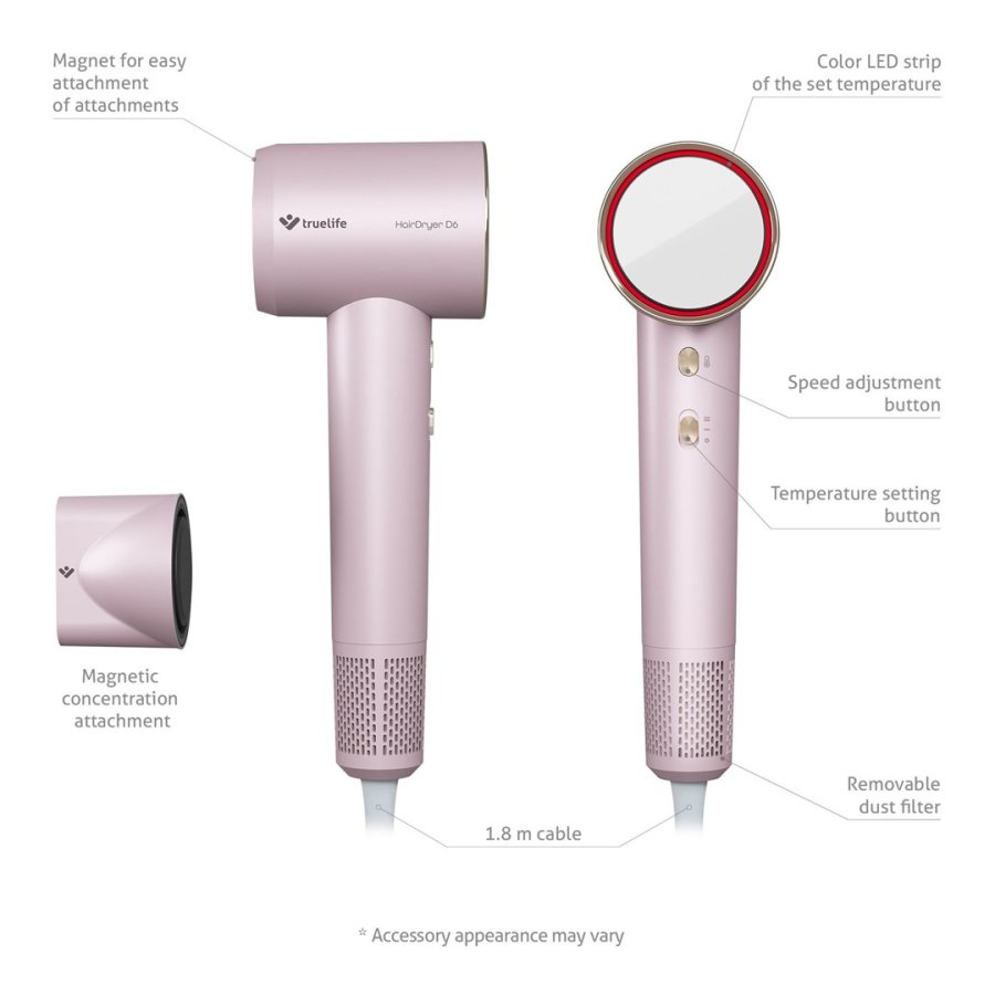 TrueLife HairDryer D6 h�rt�rrer 1600 W Rose #7