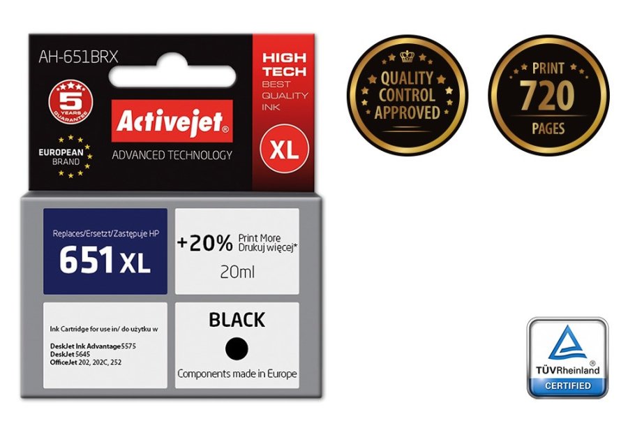 Activejet AH-651BRX blk (erstatning HP 651 C2P10AE; Premium; 20 ml; sort) #2