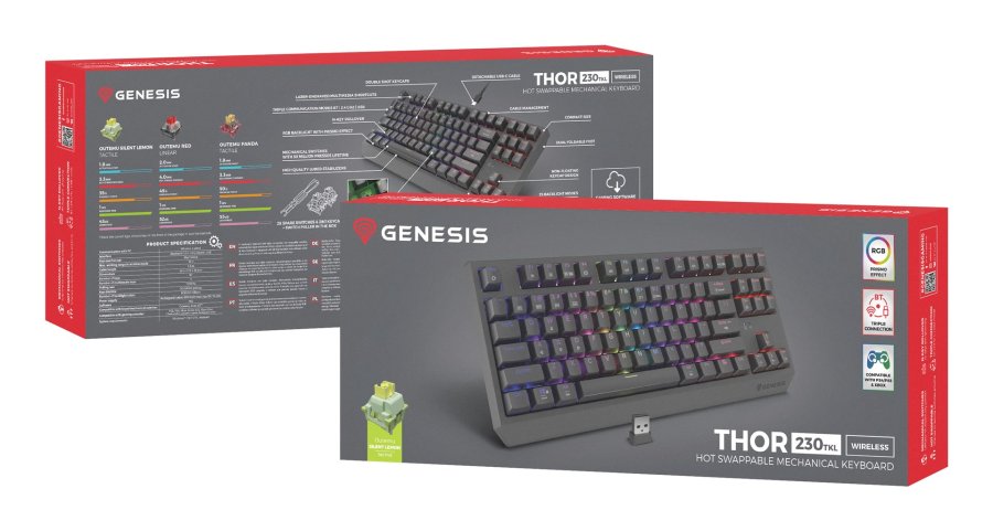 GENESIS Thor 230 TKL tastatur Spil USB + RF Wireless + Bluetooth QWERTY US engelsk Sort #18