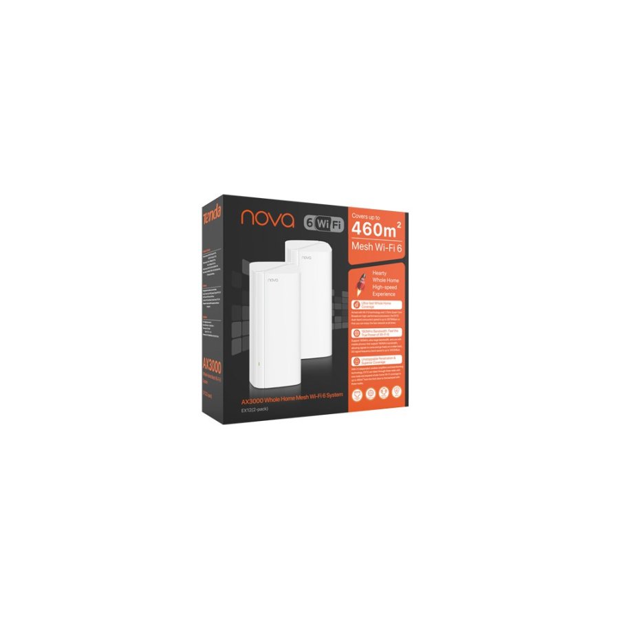 Tenda EX12 Dual-band (2,4 GHz / 5 GHz) AX3000 System Mesh Wi-Fi 6 (2-pak) Hvid #4