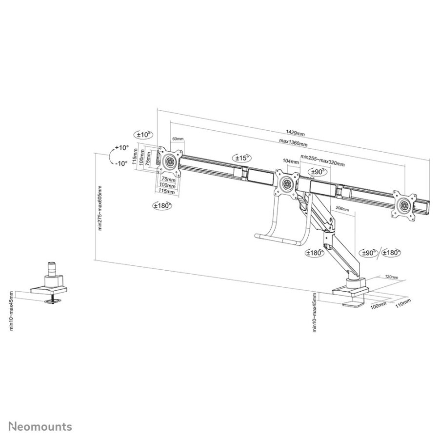Neomounts NM-D775DX3WHITE skrmbeslag og -stativer 68,6 cm (27