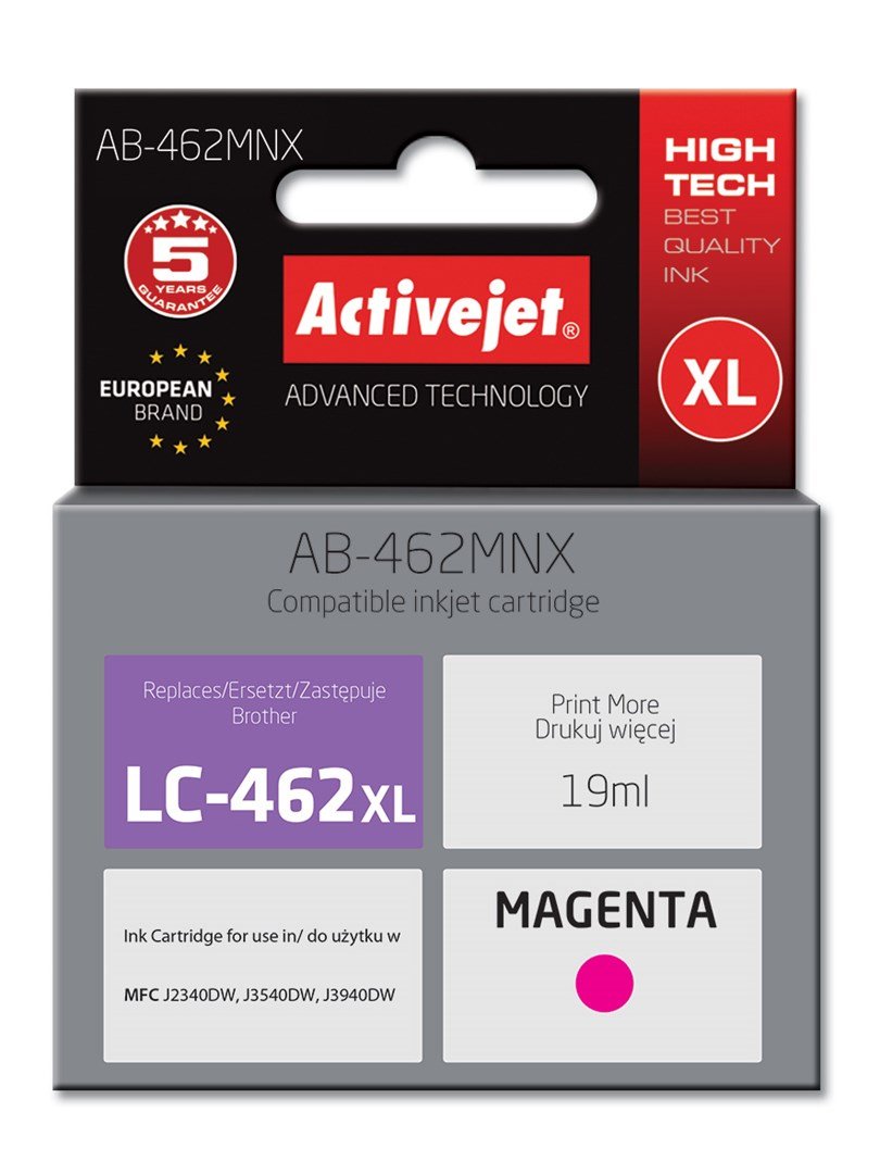 Activejet AB-462BNX bl�k til Brother-printer, Erstatning Brother LC-462XLBK; Supreme; 64 ml; sort. #1