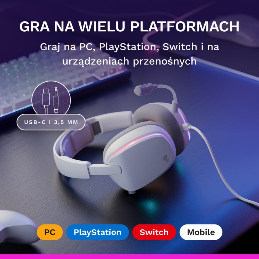 Glorious Gaming GHS Eternal RGB Headset Ledningsf�rt Spil USB Type-C Hvid #10