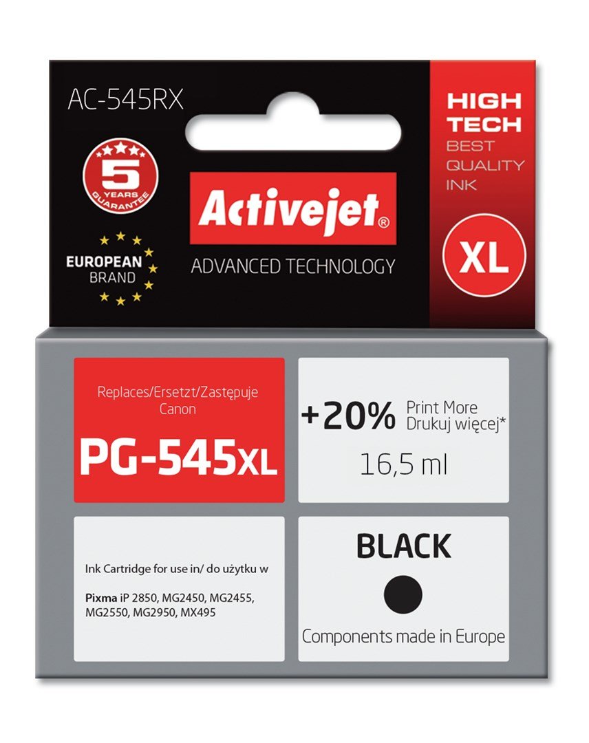 Activejet AC-545RX Blk (erstatning for Canon PG-545XL; Premium; 15 ml; sort) #1