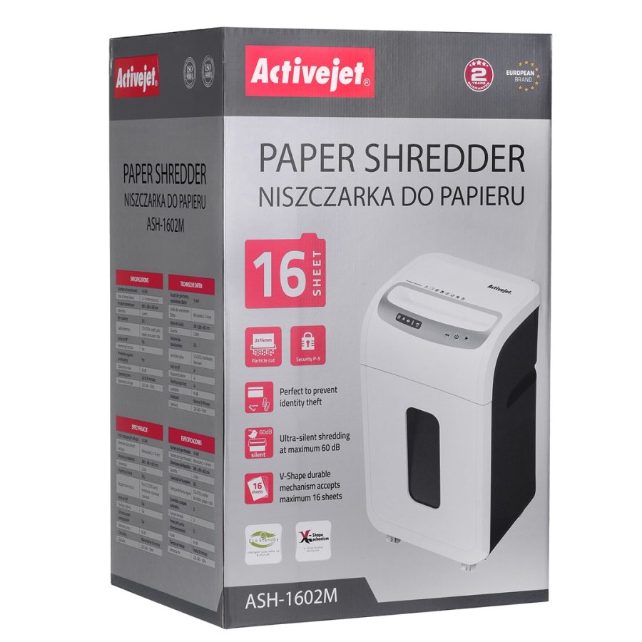 Activejet ASH-1602M papirmakulator Mikromakulering 60 dB 22,8 cm Sort, Slv, Hvid #5