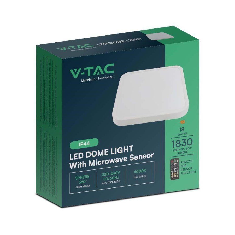 Plafond V-TAC VT-8618S overflademonteret 18W LED IP44 25x25cm bevgelsesdetektor 4000K 1830lm (SKU 76661) Hvid #6
