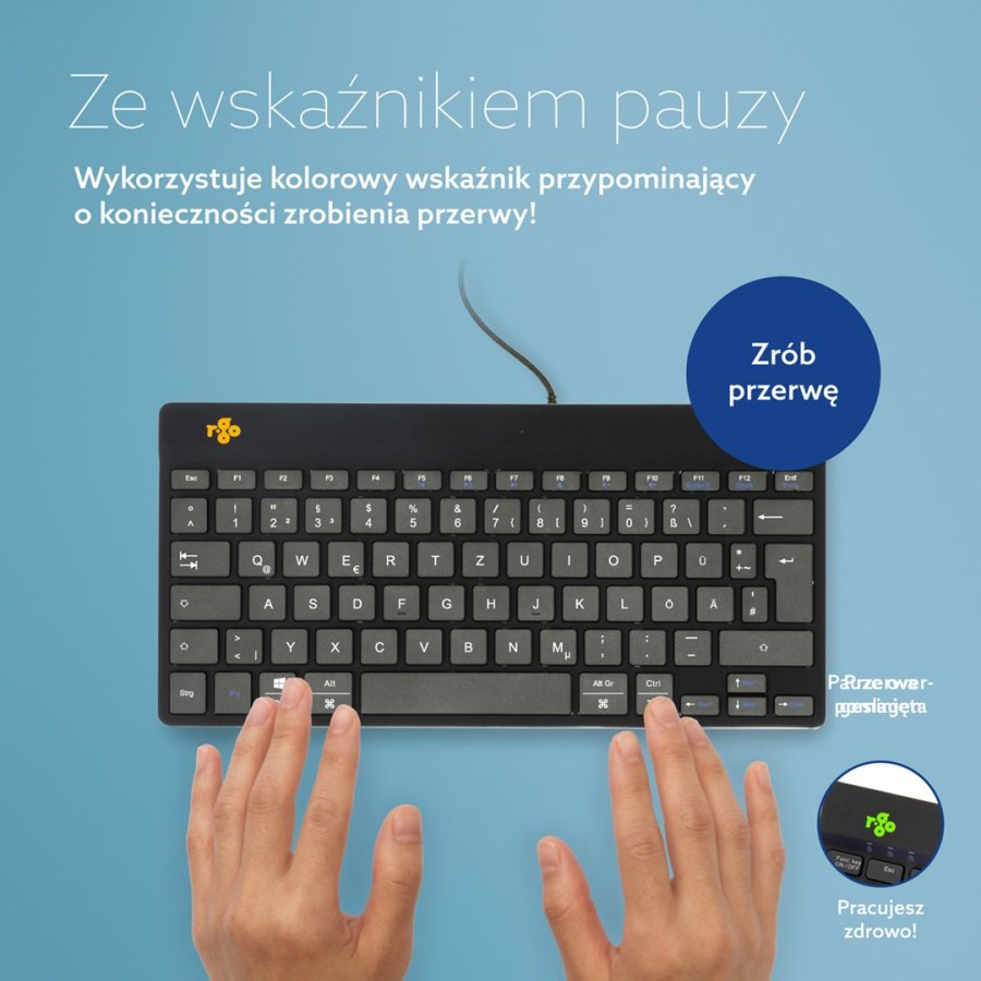 R-Go Tools Ergonomisch toetsenbord R-Go Compact Break, compact toetsenbord met pauzesoftware, QWERTZ (DE), bedraad, zwart #7